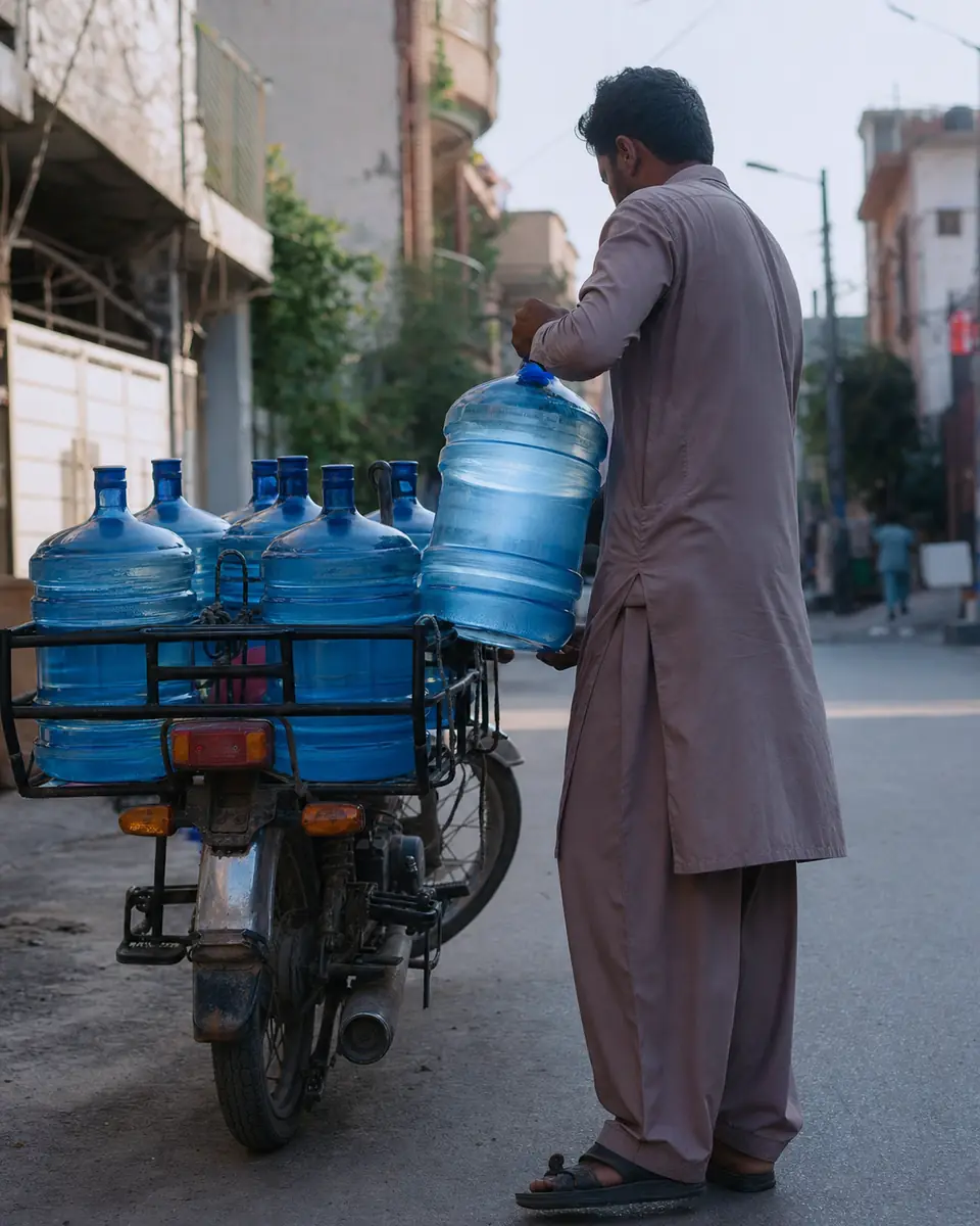 Bottled water being delivered to a regular household customer